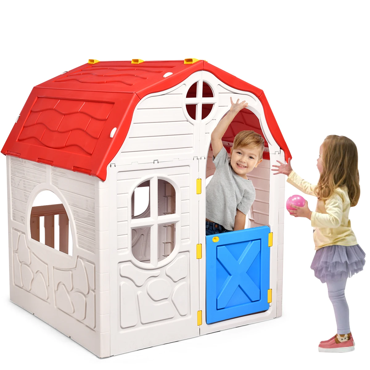 Costway-casa de juegos de pl&aacute;stico plegable para ni&ntilde;os, juguete para interior y exterior, port&aacute;til-0