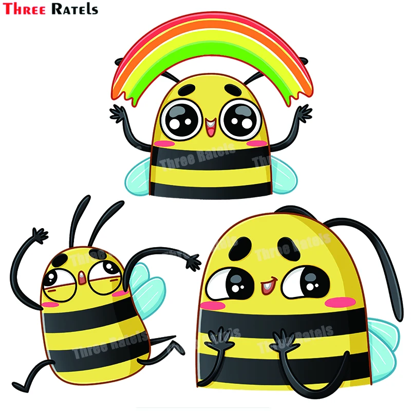 

3D наклейки Three Ratels B263 с симпатичными радужными пчелами для Passat B6, автомобильный аксессуар, автомобильные наклейки, водонепроницаемое свойст...