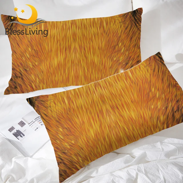 BlessLiving Tiger Fur Print Pillow Cases Yellow Brown Vivid Color Pillowcases Set of 2 Tiger Inspired Elegant Pillow Covers 1