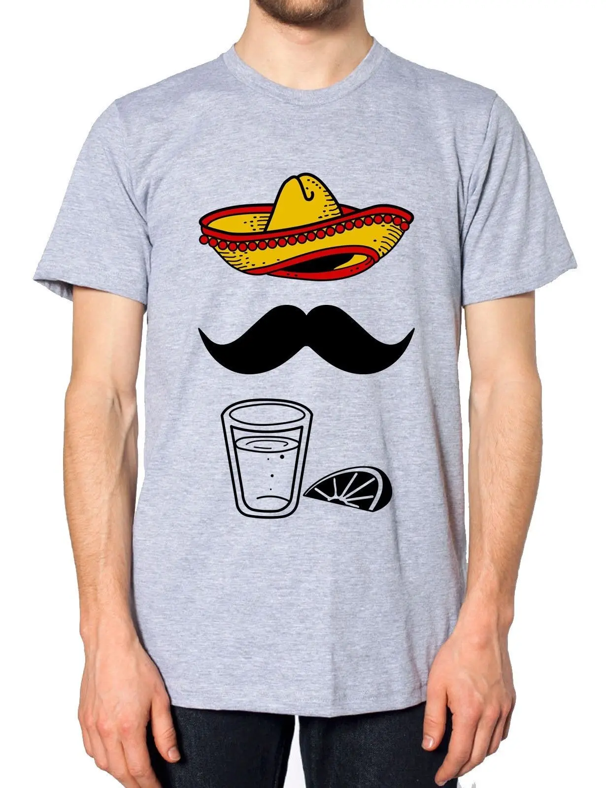 Мексиканская сомбреро усы Текила футболка смешная хипстерская Футболка мужская