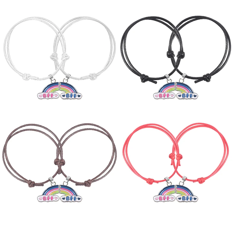 2 шт./компл. Кожаный браслет леди и тюля с вышивкой простой кулон Best Friend четыре
