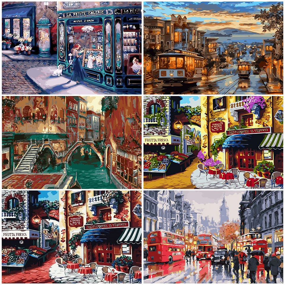 Картина AZQSD по номерам городской пейзаж рисунок на холсте ручная роспись