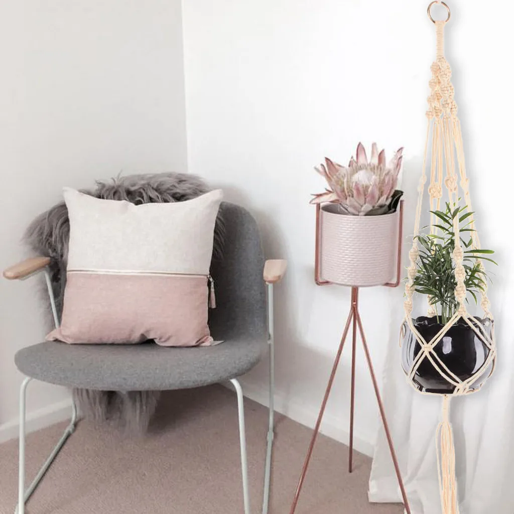 100% кружевная вешалка для растений ручной работы настенная подставка горшка #