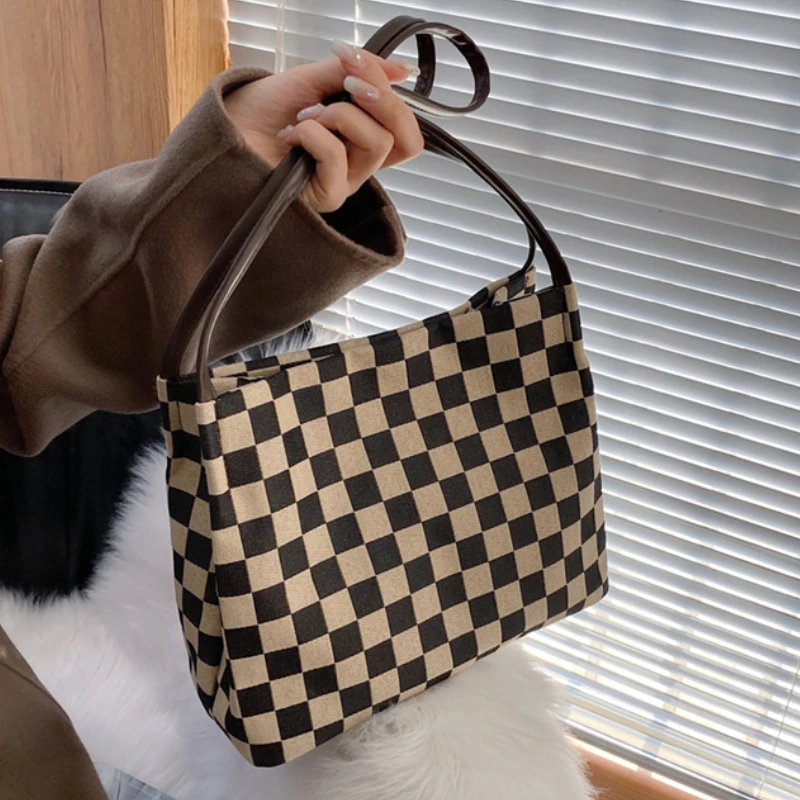 

Винтажная клетчатая вместительная сумка для дам, винтажные полосатые сумки-тоуты для женщин, портативный деловой портфель Ol