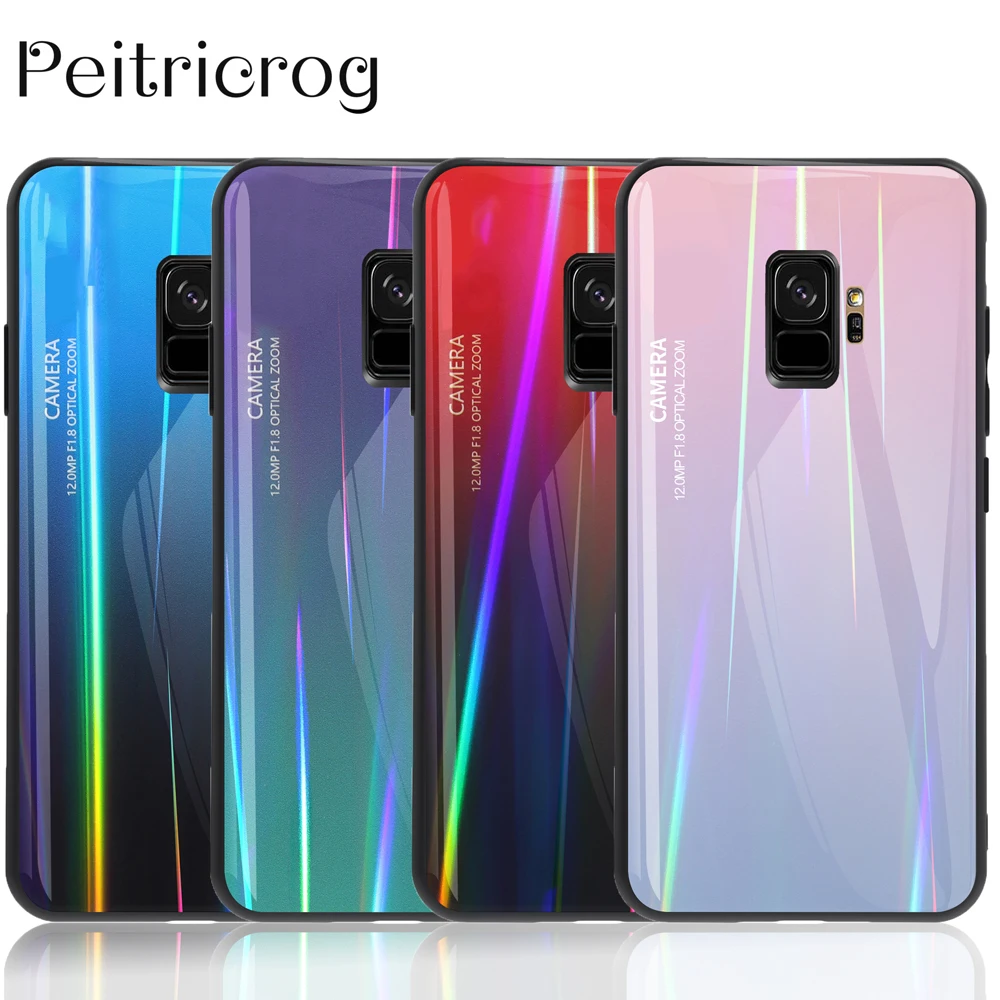 Лазерная Аврора закаленное стекло чехол для samsung galaxy Note 8 9 10 Pro S8 S9 плюс S10 S10E A10 A20 A30