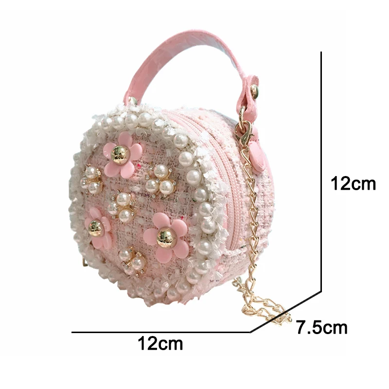 Small Purses and Handbags for Kids Shoulder Bags Girls Pearl Flowers Princess Messenger Crossbody Bags 1-3 Years Old Baby Bags