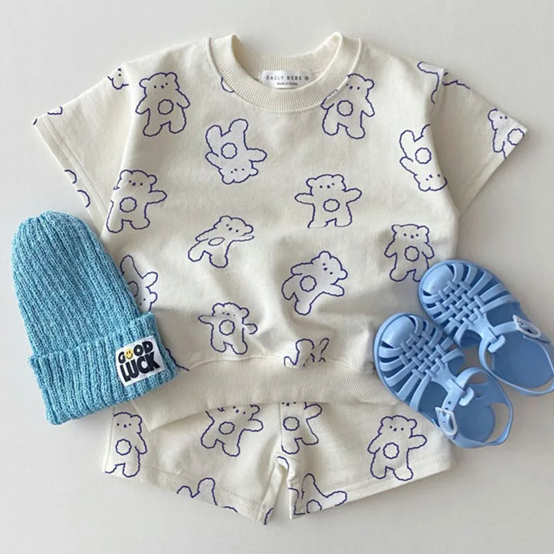 

Baby Girls Boys Clothing Sets Children's Short Sleeve Pullover Tee Shirts + Shorts Pant 2Pcs Sports Suit Kids Cartoon Cotton Set