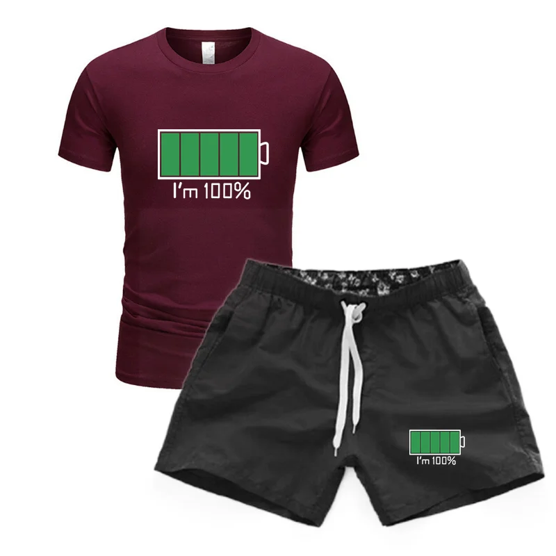 

2021 summer thin suit men's cotton short-sleeved set with sports and leisure two-piece shorts for boys