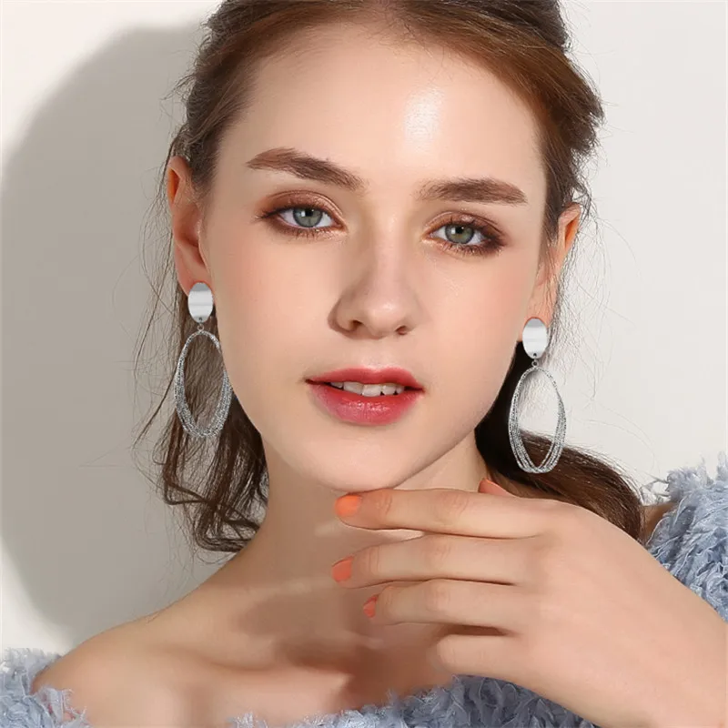Alloy Big Hoop Earrings Oval Stud Long Geometric Temperament Jewelry Women Trendy OL Multilayer Exaggerated Hollow Ear Rings | Украшения и