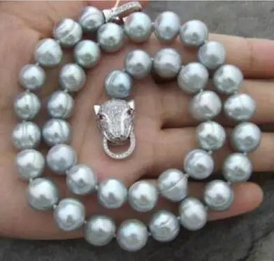 

Leopard Clasp AA 10-12MM NATURAL SOUTH SEA BAROQUE GRAY PEARL NECKLACE 18"