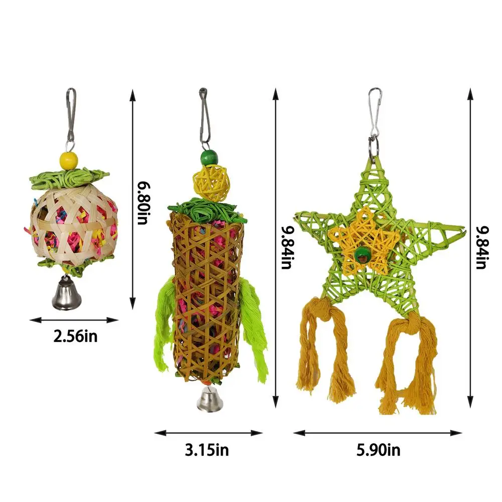 

New Combined Parrot Toys Safe Rattan 3-Piece Biting Chopping Toys Tearing Toy Cockatiels Parakeet Training Toy Bird Accessories