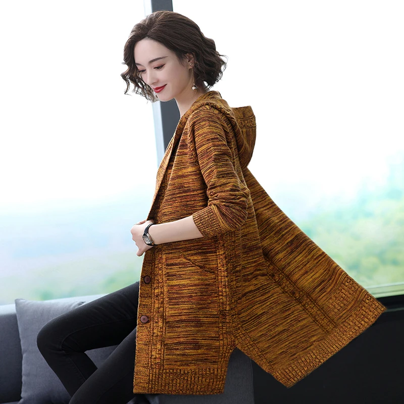 

Sweater Jacket Women New Autumn Winter Single-breasted Cardigan Coat With Hooded Jumper Women Clothes Long Sweaters For Women