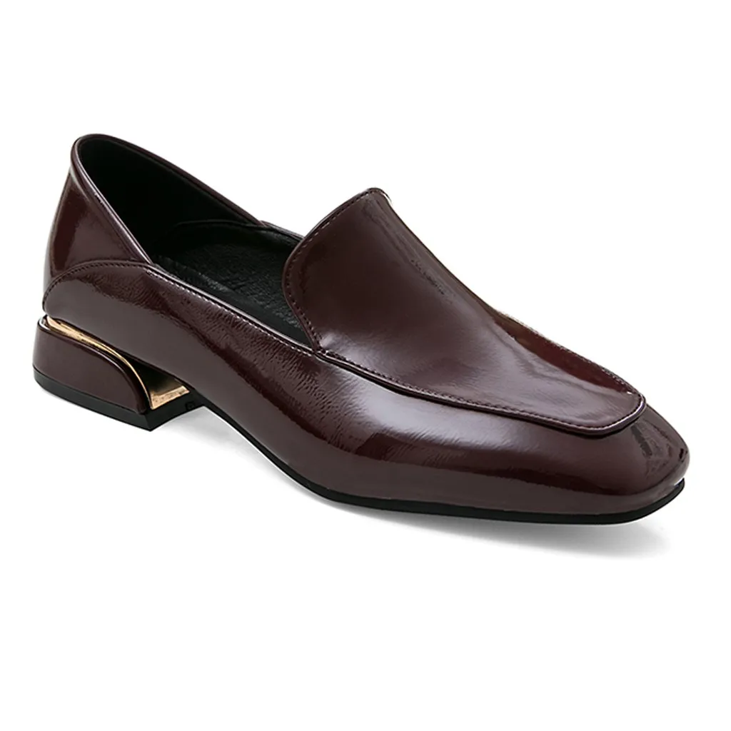 

Vintage Spring Flats Women Shoes Leather Loafers Patent Leather Women's Party Heel Slip On Footwear Female Party Work Party Heel