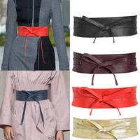 vintage stretch waist belt for ladies dress red black gold pu leather wide elastic belts for women coat cummerbunds tie strap