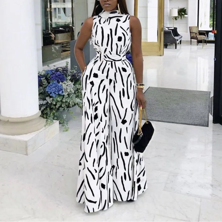 Женский офисный комбинезон без рукавов элегантный свободный белый с