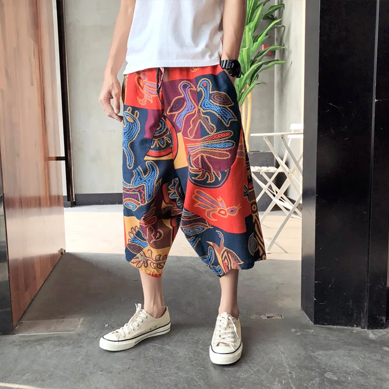

Men Sweatpant Summer Linen Nepal Harem Hippie Loose Crotch Pant Bloomer Baggy Leisure Jogger Workout Sport Track Pant Activewear