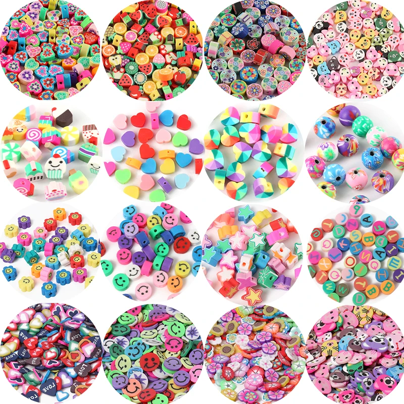

50/100/800pcs Loose Beads Polymer Clay Beads Mix Fruit Heart Star Smile Shape Clay Beads For Jewelry Making DIY Handmade Jewelry