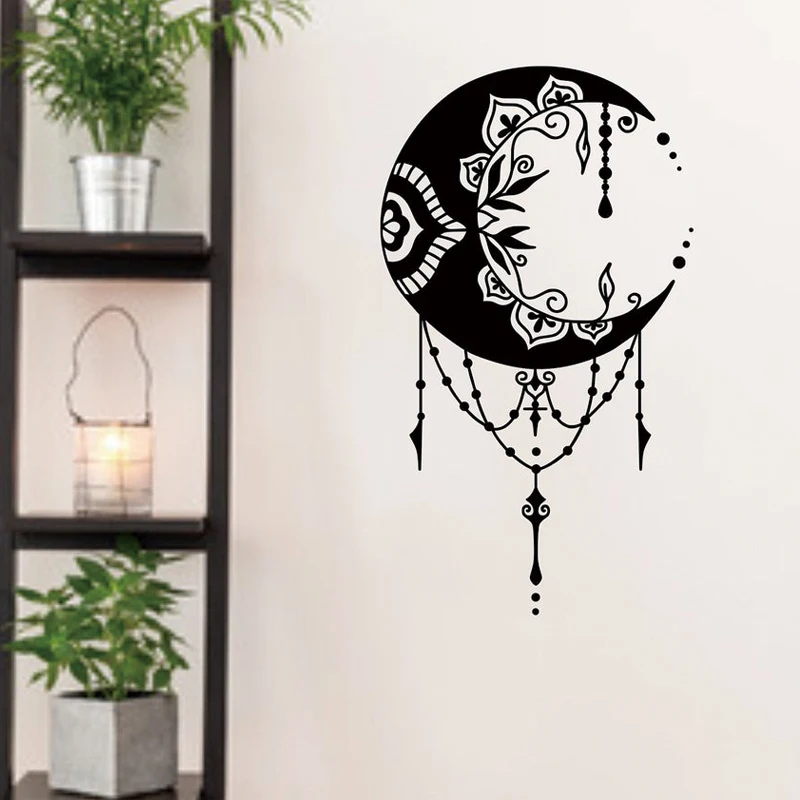 Crescent Moon Виниловые наклейки Wall Art Decoration Mandala Boho Декор Фрески DIY A720|Наклейки на стену|