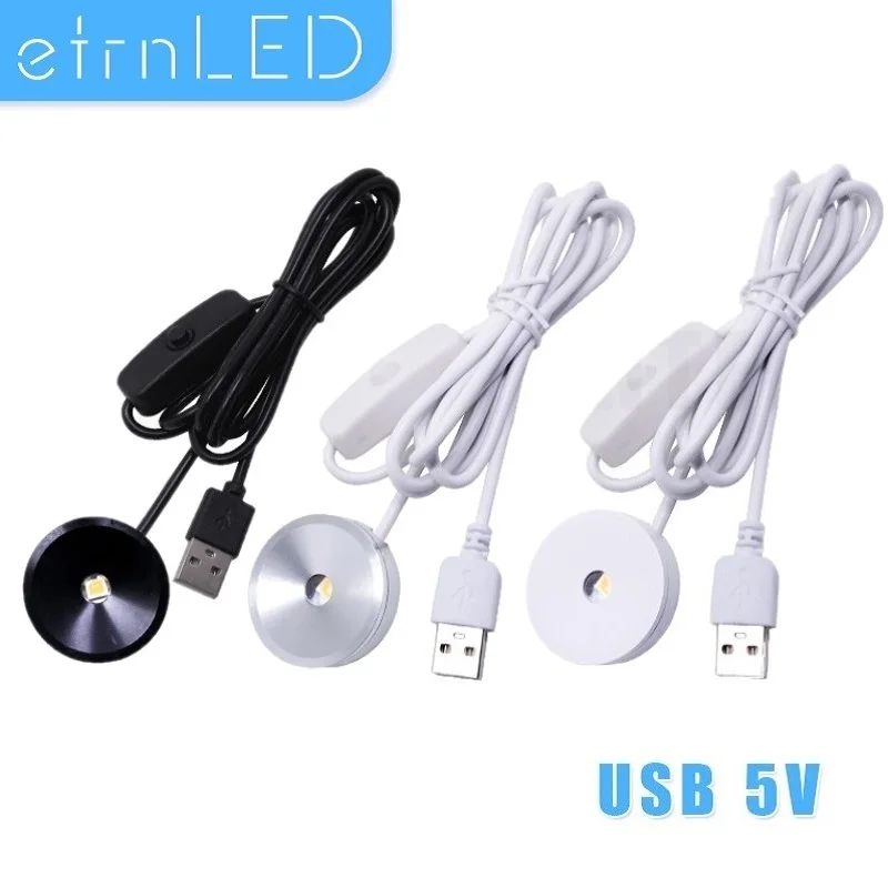 

etrnLED USB Led Light Mini Spotlight Round Dimmable 5V with Switch Surface Mounted Cabinet Display Lamp Ceiling Spot Home Black