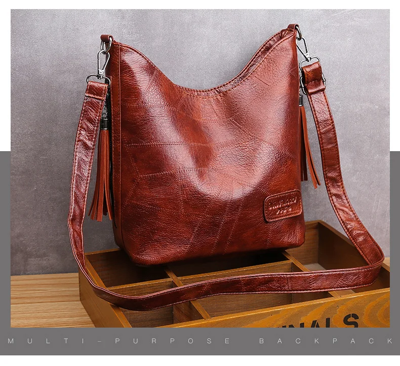 Vintage Female Shoulder Messenger Bag Ladies Soft PU Leather Crossbody Bags For Women Handbag Sac Fashion Tassel Bucket Bag