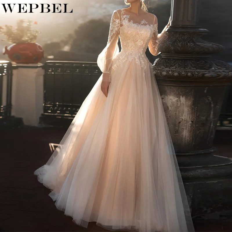

WEPBEL Women's Elegant Mesh Hollow Out Embroidery Party Evening Dress Ladies Sexy Fashion Lantern Sleeve High Waist Dress