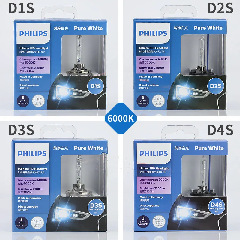 Лампы Philips HID 6000K D1S D2S D2R D3S D4S Ultinon холодный синий ксенон белый свет