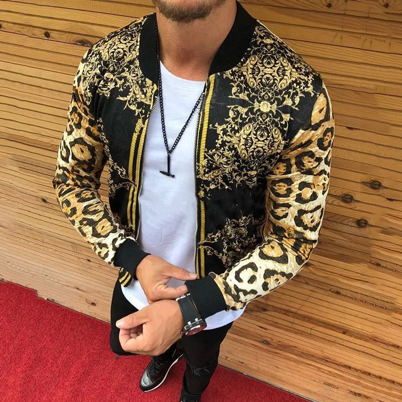 

Men's Autumn New Trend Hip-hop Harajuku Style Leopard Printed Zipper Long-sleeved Cardigan Men's Jacket Baseball Uniform 2021