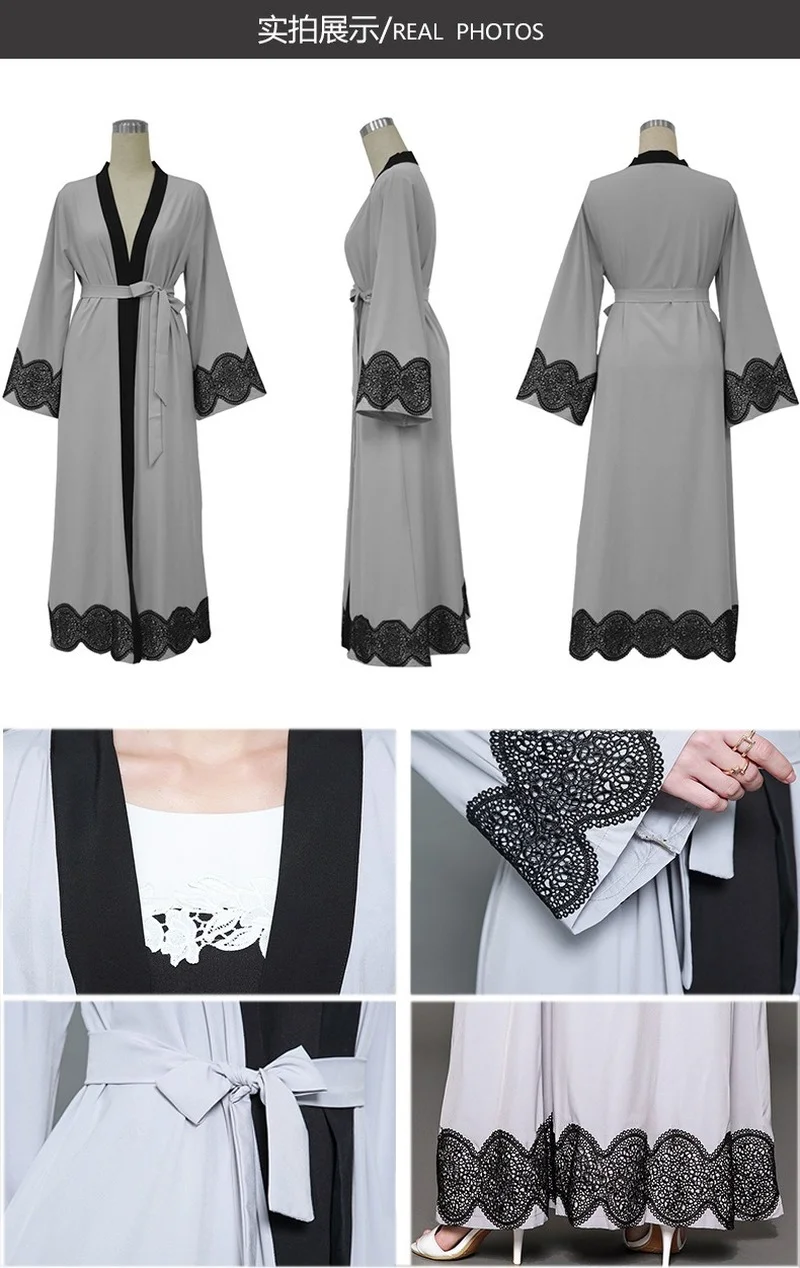 

Donsignet Muslim Dress Middle East Eid Duabi Abaya Turkey Robe Plus Size Gray Cardigan Dress Muslim Abaya Kimono Muslim Fashion