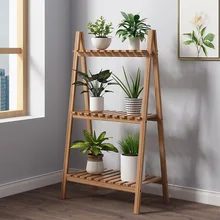 Floor Type 2/3-Tier Storage Rack Wooden Ladder Shelf Bookcase Foldable Multifunctional Plant Flower Display Stand Plant Stand