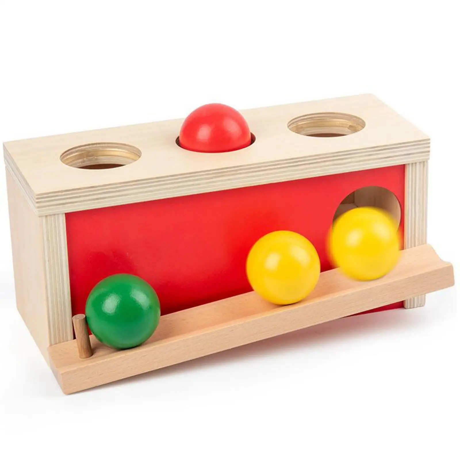 

Toddler Tri-Colored Wooden Knocking Ball Box Push Ball Educational Fun Toy