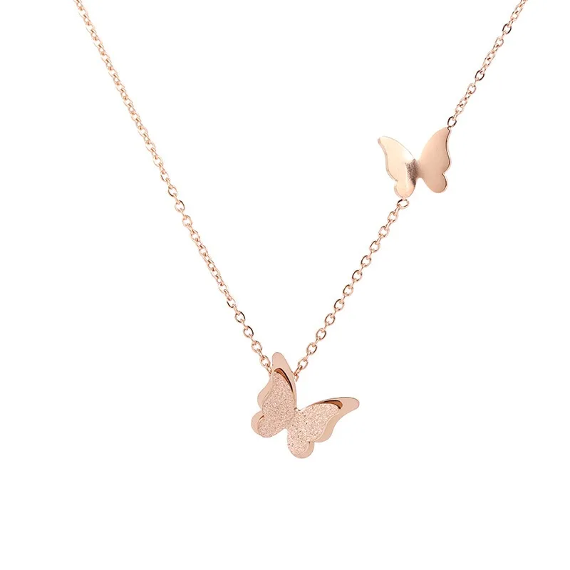 

New Lady Titanium Steel High Quality Butterfly Necklace Clavicle Lip Chain Simple Fashion Wild Pendant Necklace Birthday Gift Wh