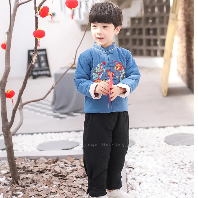 Китайский традиционный ханьфу костюм набор Тай Чи Кунг фу Униформа для мальчиков