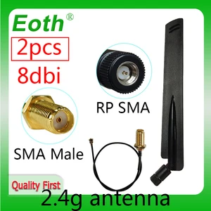 EOTH 2 шт. 2,4g антенна 8dbi sma, мужской wlan Wi-Fi 2,4 ГГц антенна IPX ipex 1 SMA, гнездовой Удлинительный кабель, антенна для модуля iot