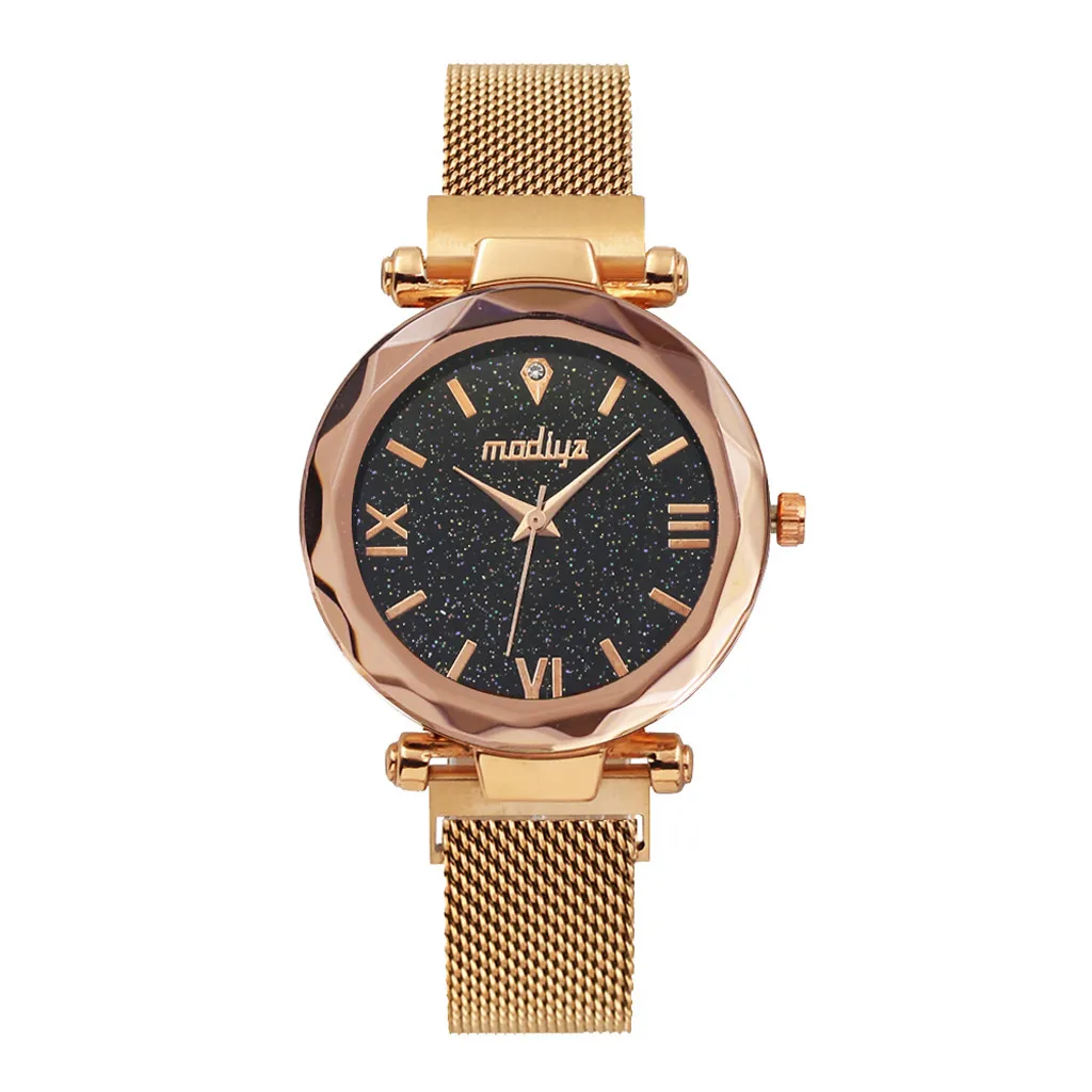 

Vrouwen Mode Sterrenhemel Horloges Magneet Gesp Mesh Riem Platte Glas Quartz Horloge Vrouwen Jurk Klok Horloge Relogio Feminino
