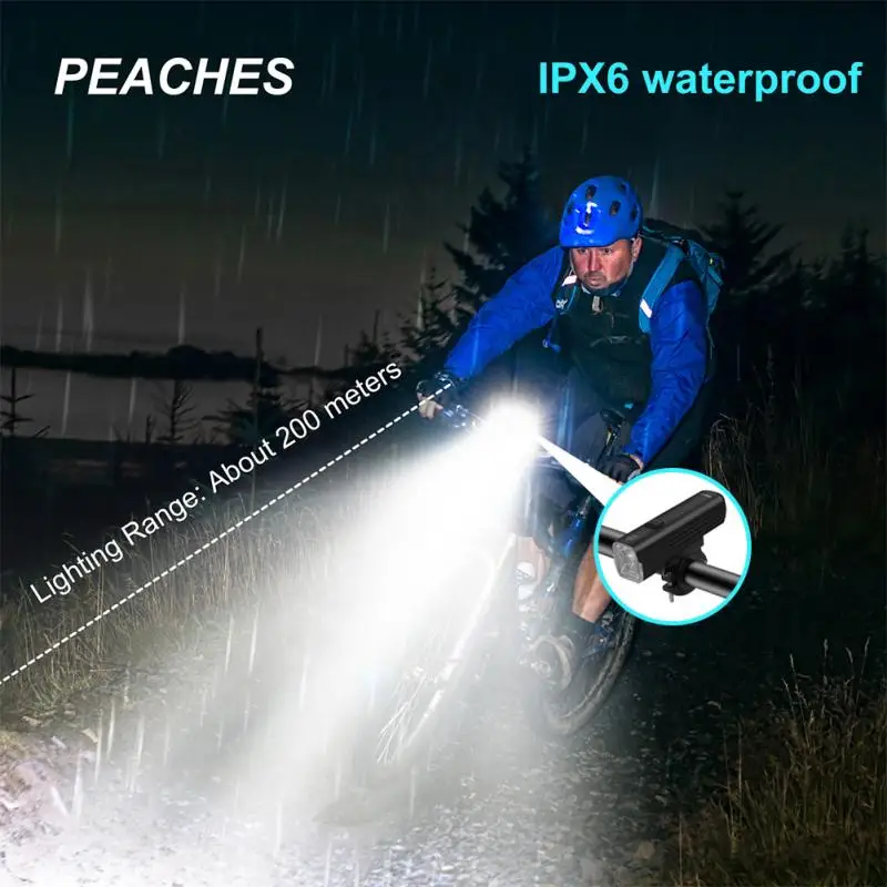Персики 4800 мАч Велосипедный передний фонарь из алюминиевого сплава 1000 люмен Высокая яркость света Ультралегкий фонарик включен.