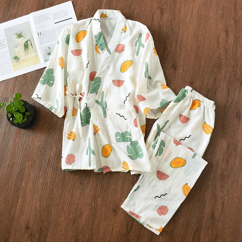 

Pure Cotton Double-deck Gauze Autumn Pajamas Set Women Spring/summer Thin Cardigan Homewear Comfy Japanese Kimono Pijama Mujer