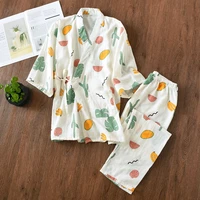 pure cotton double deck gauze autumn pajamas set women springsummer thin cardigan homewear comfy japanese kimono pijama mujer
