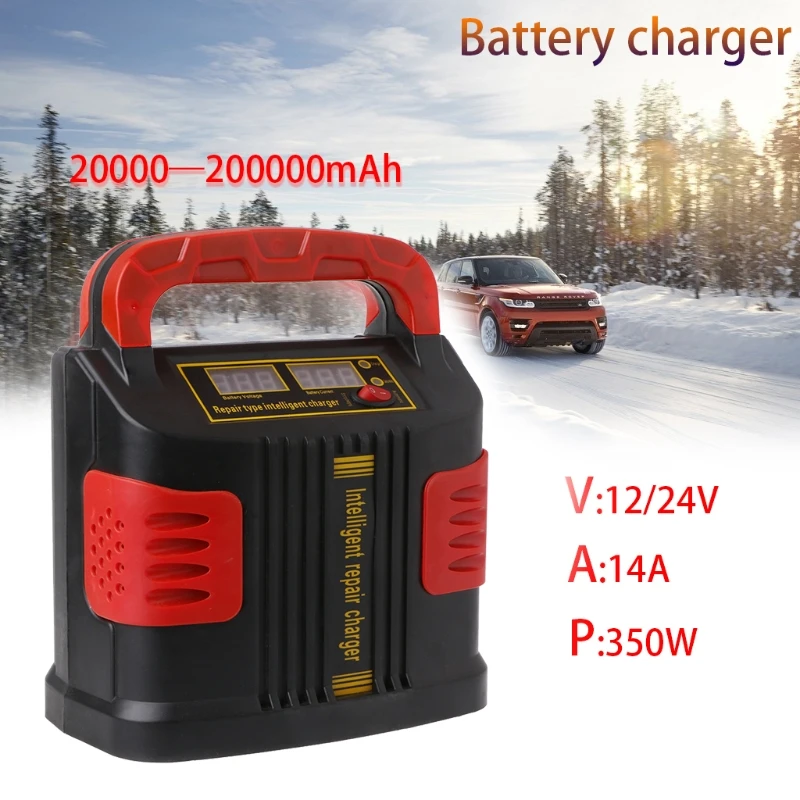 

OOTDTY-LCD Car Battery Charger Portable Car Jump Starter 350W 14A 12V-24V Adjustable