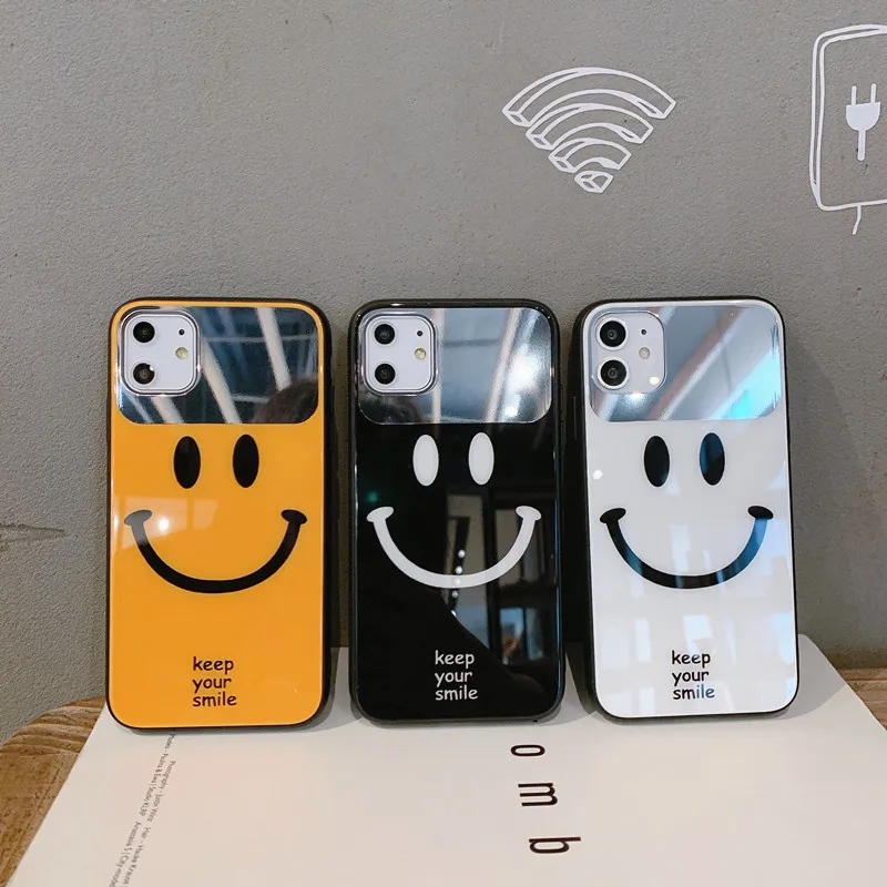 

Keep You Smiling Face Mobile Mirror Tempered Glass Phone Case for IPhone 12 11 11pro Max XR XS Max 8 7 Plus X XS 11Pro Cover