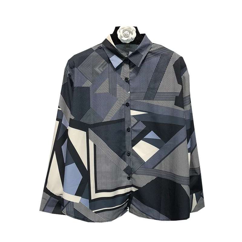 

Женская одежда, модные геометрические блузки, оверсайз, полосатая офисная блуза с длинным рукавом, женская рубашка, модные офисные женские ...