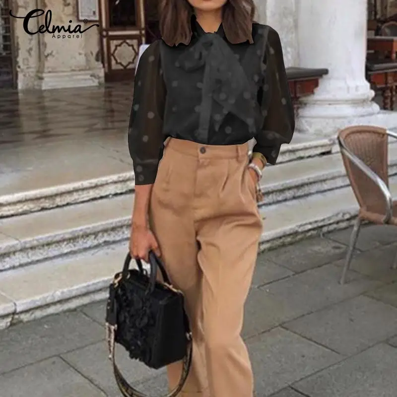 2021 женские модные блузки в горошек пикантные сетчатые Прозрачные рубашки