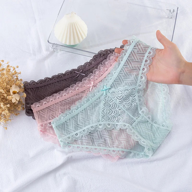 

New Women's Underwear Floral Lace Panties Sexy Lingerie Briefs Female Transparent Underpants Intimates
