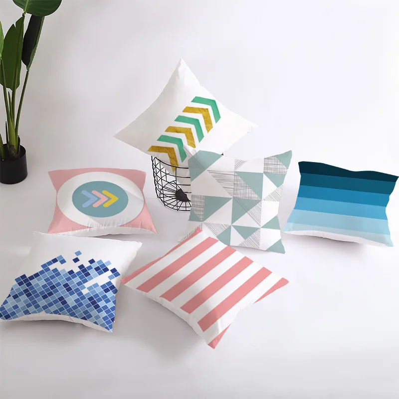 

Geometric Stripes Printed Pillow Case Home Decorative Throw Pillows 2020 Polka Dot Cushion Cover Peach Skin Square Pillow Cover