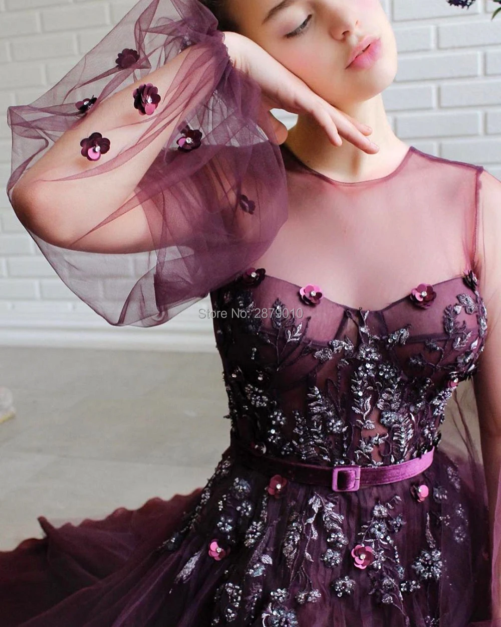 Мусульманские фиолетовые Вечерние платья а силуэта с круглым вырезом длиной до