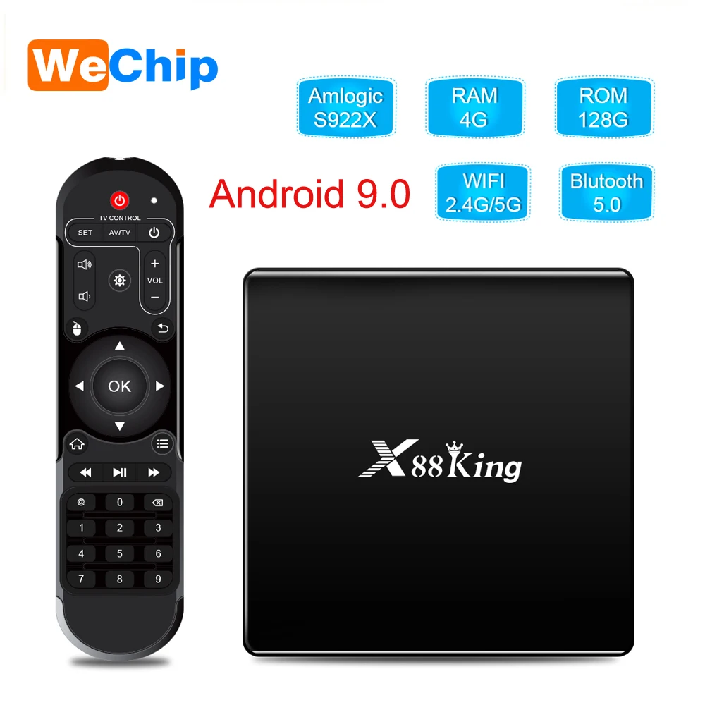 ТВ приставка X88 King Android 9 0 S922X шестиядерная Mali G52 MP6 LPDDR4 4 Гб 128 ГБ Двойной Wi Fi Bluetooth 5 1000