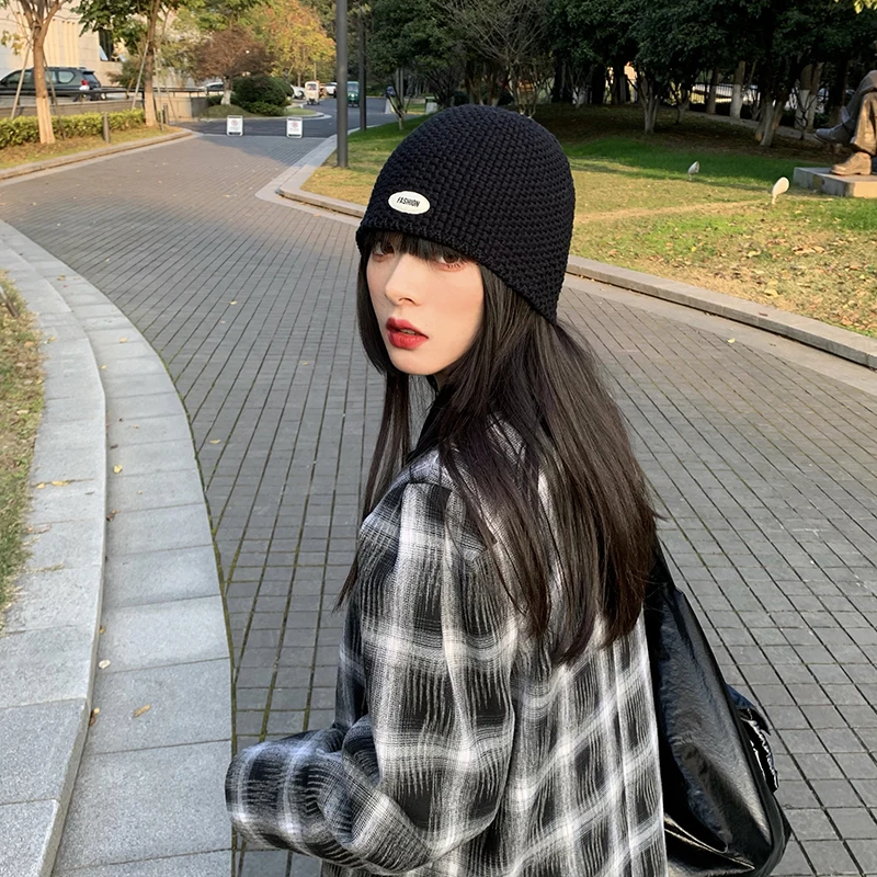 

Women Autumn Winter Cap Solid Color With Fashion Letters Label Knitted Hat Keep Warm Protect Ear Men's Hip Hop Hat C113