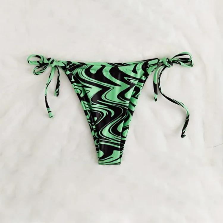 

Green Striped Bikini Swimming Suit for Women Low Waist Brazilian Two Pieces Lace Up Bikini Set Beach Bathing Suit Swimwear