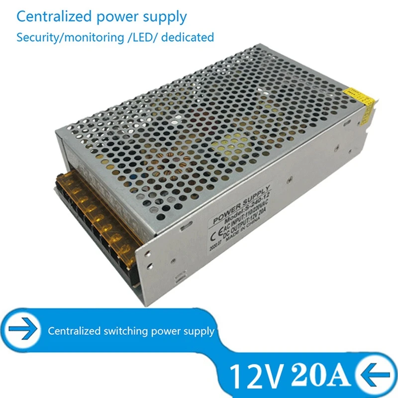 

Трансформатор питания для светодиодных лент, 220-240 Вт, 12 В, 20 А