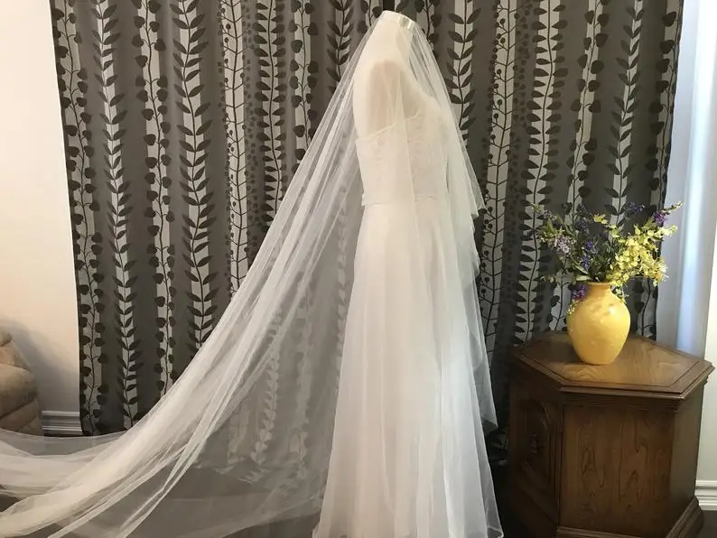 

7 Meters( 700cm) Soft Drop Veil Blusher Veil Church Veil Cover Face No Comb (Buyer Customized Size)
