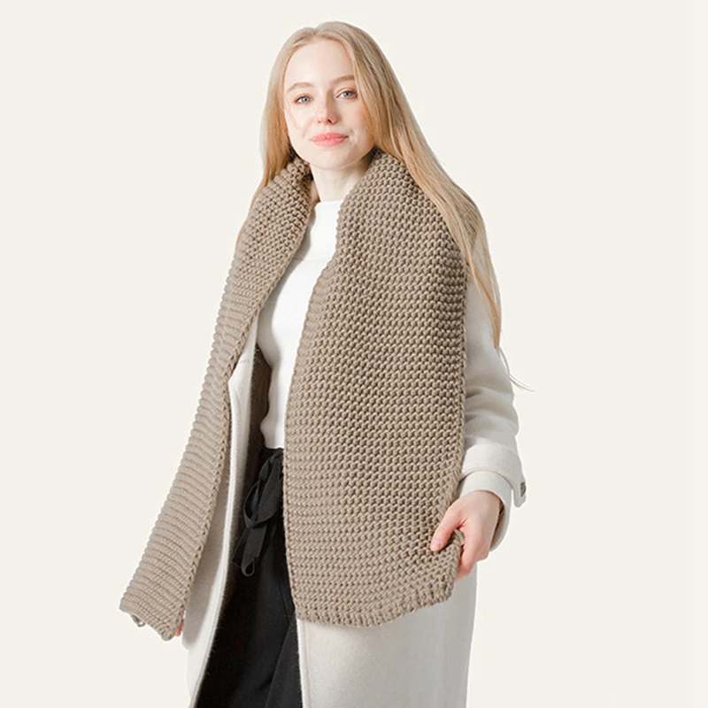 

Fashion Winter Thick Warm Women's Knitted Handmade Scarf Retro Casual Solid Color Plush Bib Scarf